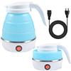 Funmo Bollitore pieghevole da 600 ml, bollitore elettrico in silicone con fondo in acciaio inox, mini bollitore portatile da viaggio per campeggio, viaggi, vacanze