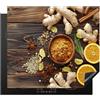 KitchenYeah© Coperchio Piano Cottura Cucina Copri Fornelli Tappetino | 60x52 cm - Induzione Antiscivolo Piastra Protezione Spezie - Zenzero - Limone - Spezie - Natura morta - Stampa su legno