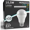 Eurocali 10 x Lampadine LED E27 10.5W Opaca 1055 lumen - Forma: Goccia A60 - Luce Bianco Naturale 4000K - Fascio Luminoso 200°