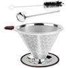 Bieiyhe Filtro da Caffè Permanente in Acciaio Inox, Filtro Caffe Americano Riutilizzabile, Dripper Caffe, Gocciolatore Caffè, Filtro Caffettiera,Filtro Caffè Contagocce con Pennello Pulito e Cucchiaio