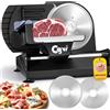 CGOLDENWALL Affettatrice Elettrica 220W - Spessore Regolabile 0‑20 mm, 2 Lame in Acciaio Inox 19 cm (Dentata & Liscia), per Carne, Formaggio, Pane e Verdure, Sicurezza con Spingitutto(Nera)