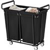 Gewudraw Cesto Portabiancheria 360L Selezionatori di lavanderia 2 Scomparti | Grande Cesto Biancheria Sporca con Ruote, Cesta Portabiancheria per Hotel, Casa, Lavanderia, Nero, 93.5 x 48 x 91 CM