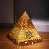 Generic Piramide energetica citrino ricchezza con resina di rame bobina display cristallo per casa ufficio scrivania Feng Shui prosperità, dorato