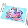 quickgadget Tovaglietta Americana 30x40 cm Unicorno Personalizzabile con Nome | Retro Antiscivolo in Gomma | Lavabile | Idea Regalo Bambina/Bimbo per Colazione Pranzo Cena (TV3040-UNI007)