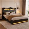 JiaOyu Letto matrimoniale imbottito, 140 x 190 cm, con illuminazione a LED, moderno, nero, imbottito, con funzione di ricarica USB e scaffale, letto contenitore, letto per ragazzi, letto funzionale, senza