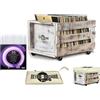 Retro Musique wooden 12 LP vinile contenitore per fino a 100 album su ruote (manicotto in PVC) copertura in tessuto Assia comprende 40 dischi in vinile cappotti (finitura bianca lavaggio)