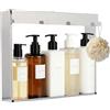WMLBK Mensola da doccia da appendere, 40 x 50 cm, in acciaio inox, senza fori, per porta in vetro senza cornice, con 4 ganci, per shampoo, gel doccia, per bagno (argento)