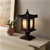 Antique Alive Lampada in legno intagliato fatta a mano tradizionale padiglione coreano Pagoda Design Art Déco Lanterna marrone asiatico comodino camera da letto accento insolito lampada da tavolo (Padiglione)