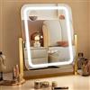 Ratsamee Specchio Trucco con Luci, 32X37cm Specchio da Tavolo LED, Specchio Ingranditore 10X Staccabile, 3 Temperature di Colore, Rotazione 360°, Controllo Tattile, Telaio in Metallo, Oro