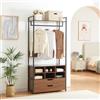 [en.casa] Organizzatore Guardaroba Stand Porta Abiti con Barra Appendiabiti Ripiani Cassetti e Scomparti Mobile Porta Vestiti per Cabina Armadio 180x80x40 cm Nero/Effetto Noce