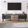 OLIVIBED Mobile porta TV con due cassetti, ante scorrevoli e piedi, mobile porta TV per televisori da 65 pollici, mobile TV per soggiorno, nero e legno, 160 x 40 x 58 cm (nero e legno)