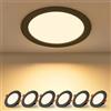 BAGZY Faretti LED Soffitto da Incasso per Cartongesso 220V 7W IP44 Ultrasottili 3000K Bianco Caldo Interno Nero Luce Diametro Foro 65-75mm per Cucina Soggiorno Set di 6（Modello senza conducente）