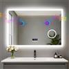 LUVODI 100x70cm Bluetooth Ora Data Specchio Bagno Led Luce Ingranditore 3X Antiappannamento 3000K-6000K Dimmerabile 3 Colori Luce Funzione Memoria Resina Specchio Smart Retroilluminato Bagno