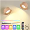 Euakee Lampada da Parete Interno 2Pcs, Lampada da Parete Con Telecomando & Batteria Ricaricabile, Lampada Led Per interni Con Controllo A Sfioramento, per Cameretta Cucina Soggiorno (Effetto legno)