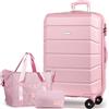 H.yeed Set Valigie 3 Pezzi, Valigia Rigida ABS da 28 Pollici con Borsa da Viaggio e Borsa da Toilette, Bagaglio Leggero con 4 Ruote Girevoli a 360°, Serratura TSA, per Uomo e Donna, Rosa
