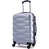 R.Leone Valigia da 1 pezzo Fino a Set 4 Trolley Rigido grande, medio, bagaglio a mano e beauty case 4 ruote in ABS 2050 (Argento, L (Grande))