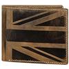 Hudson & James Designer London - Portafoglio da uomo in vera pelle invecchiata con tasca portamonete con cerniera, porta carte di credito, borsa a due ante con bandiera del Regno Unito, Marrone, M,