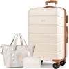 H.yeed Set Valigie 3 Pezzi, Valigia Rigida ABS da 28 Pollici con Borsa da Viaggio e Borsa da Toilette, Bagaglio Leggero con 4 Ruote Girevoli a 360°, Serratura TSA, per Uomo e Donna, Beige