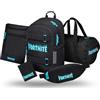 Baagl Set di zaino per la scuola per ragazzi e ragazze, 5 pezzi, zaino con skateboard, zaino per la scuola elementare, zaino ergonomico, 25 l, Blu Fortnite, Misura media, Set di zaino per la scuola