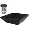 ML DESIGN modern living ML-Design Lavabo d'Appoggio in Ceramica Nero Opaco Quadrato 410x410x120 mm Lavandino Design Moderno Minimalista Lavello Lavamani Sanitari Arredo per Bagno Toilette WC Ospiti con Piletta Push-Open