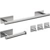 Ibergrif M34452A Set porta asciugamani da bagno | contiene porta asciugamani adesivo, porta rotolo di carta, 3 ganci per asciugamani, acciaio inossidabile, grigio