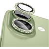 Coiwxmoi Protezione Fotocamera per iPhone 16/16 Plus,Glitter Posteriore Copri Telecamera Pellicola Vetro Camera Proteggi Obiettivo HD Trasparente Durezza 9H Anti-graffio Bling Lente,Verde