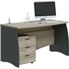 Habitdesign Scrivania con cassetti Estil | Moderno tavolo da lavoro antracite e rovere, con 3 cassetti, 136 x 74 x 67 cm
