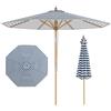 FANTASK Ombrellone da 270 cm, pieghevole a 30° su entrambi i lati, in legno, per giardino, balcone, terrazza (blu + bianco)
