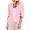 Generic Blazer da donna in cotone e lino, manica a 3/4, 1 bottone, risvolto | Cappotti eleganti eleganti da lavoro ufficio casual leggeri di base per uscire con tasche