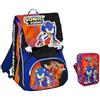 PRESTIGE & DELUXE Zaino Scuola Estensibile Sonic Prime Seven Time Viola Rosso + astuccio 3 piani completo + orologio digitale Sonic con set scrittura bicchiere portapenne e penna colorata