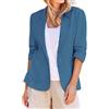 Generic Blazer da donna in cotone e lino, manica a 3/4, 1 bottone, risvolto | Cappotti eleganti eleganti da lavoro ufficio casual leggeri di base per uscire con tasche