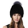 KAISHIN Cappelli con Pompon in Pelliccia di Visone a Righe Invernali da Donna Cappellini in Vera Pelliccia di Volpe Argentata