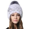 KAISHIN Cappelli con Pompon in Pelliccia di Visone a Righe Invernali da Donna Cappellini in Vera Pelliccia di Volpe Argentata