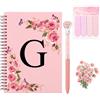 WALLFID Agenda Personalizzata A-Z con Iniziale, Quaderno Personalizzato Floreale con Penna Diamante, Sticky Notes e Adesivi, Block Notes A5 per Laurea Nuovo Lavoro Compleanno，G
