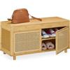 Relaxdays Panca con Scarpiera da Ingresso, 2 Ripiani Portascarpe con Ante Rattan, HLP: 45x90x37 cm, in Bambù, Naturale