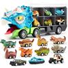 JOYIN 13 Pcs Triceratopo Dinosaur Toy Car Transporter for Kids, con 12 veicoli dinosauro retrattili, 1 camion trasporto dinosauri giocattolo con musica, suoni, luci, 1 elicottero