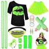 WILDPARTY Completo anni '80 completo da donna, t-shirt, tutù, marsupio, fascia per capelli, orecchini, collana, guanti a rete, abbigliamento anni '80 costume neon accessori festa a tema carnevale donna