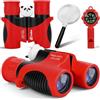 Zinbo Binocolo Bambini 8x21 Ottica reale ad alta risoluzione, con lente d'ingrandimento e bussola fischietto, binocolo per bambini da 3 a 12 anni, ragazzi e ragazze, escursioni, viaggi (rosso)