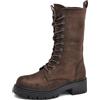 IF Anfibi Donna Alti Militari Combat Biker, Stivali Stringati con Zip Laterale, Suola Carrarmato Chunky, Effetto Scamosciato 733
