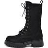 IF Anfibi Donna Alti Militari Combat Biker, Stivali Stringati con Zip Laterale, Suola Carrarmato Chunky, Effetto Scamosciato 733