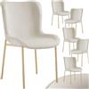 tectake® Set 6x Sedia Imbottita Ergonomica, Schienale Alto, 54x62x90 cm | Forma Ergonomica, Sottili Gambe in Acciaio, Piedi Antigraffio, Portata 120 kg, Design Scandinavo, Effetto Velluto Beige/Oro