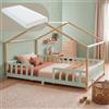 [en.casa] Letto a Casetta con Materasso 120x200 cm Menta Verde/Naturale | Barriera di Protezione, Piazza e Mezza per Bambini, Struttura in Legno di Pino, Schiuma Fredda, Stile Montessori, Cameretta