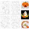 ORIGACH 4 fogli di stencil da ricamo con fantasmi e zucca di Halloween | Tessuto non tessuto autoadesivo solubile in acqua, stabilizzatore solubile in acqua, per ricamo a mano, progetti fai da te