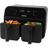 Petra PT4750BLKVDE - Friggitrice ad aria da 7,4 l, doppio cestello rimovibile, funzioni di cottura Sync e Match, 2 vassoi XL per cottura indipendente, display LED digitale, 6 programmi, 2400 W.
