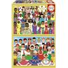 Educa - Set di 2 puzzle per bambini da 100 pezzi | Ragazze America e Africa | Consigliato per bambini di 6, 7 e 8 anni (20479)