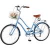 VEVOR Bicicletta Cruiser Beach Telaio Acciaio Carico 150kg Colore Azzurro | 7 Velocità, Cestino, Portapacchi Posteriore Doppi Freni V-Brake, Spostamenti Quotidiani, Dimensioni Ruota 660 mm 26 pollici