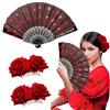 NUOGUAYI Fermagli per Capelli con Fiore Rosa, Ventaglio Rosso in Pizzo Pieghevole, cheveux en forme de fleur, ventaglio pieghevole, per Sposa Matrimonio Ballerina Flamenco Carnevale