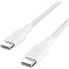 Belkin Cavo da USB Tipo C a USB-C, Power Delivery da 100 W, certificazione USB-IF, cavo USB 2.0 con esterno in nylon a doppia intrecciatura per iPhone 16/15, iPad Pro, MacBook, Galaxy, 2 m, bianco