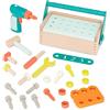 B. toys Cassetta degli attrezzi in legno portatile per il fai da te | Set da 25 con trapano giocattolo, martello, cacciavite, chiave inglese, righello 123 e supporto costruibile, 3+ anni
