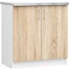 3E 3xE living.com Mobile da cucina indipendente: due ante, due ripiani, Colore: bianco | Rovere Sonoma, D: L: 80 cm, A: 82 cm, P: 44,5 cm.